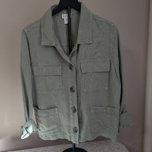 Nicole Miller Olive Green Linen Blend Jacket with Marbled Button Size XL